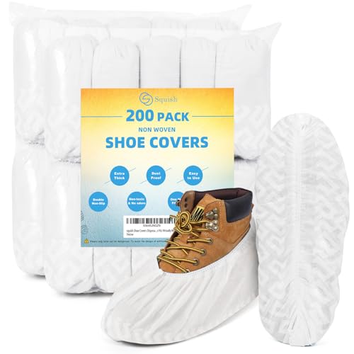squish 200 Pack Shoe Covers Disposable Non-Slip, White Non-Woven Fabric Boot Covers for Indoors Breathable Slip Resistant Durable Boot&Shoes Cover, Protector Covers Fits Virtually Most Shoes - color: White