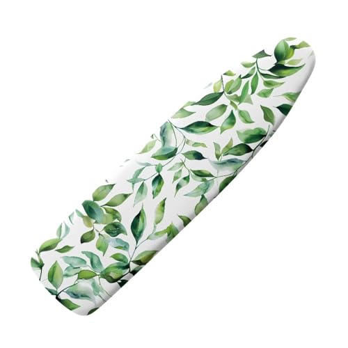 Green Leaves Ironing Board Cover Standard Size 15 x 54 Stain Resistant Fasteners Elastic Edge Ironing Cover - color: Green Leaves