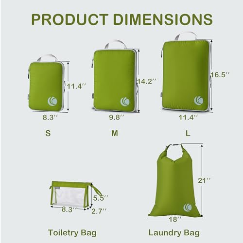 Cipway Compression Packing Cubes for Travel (6 Piece,Green) - color: Green, size: 6PCS