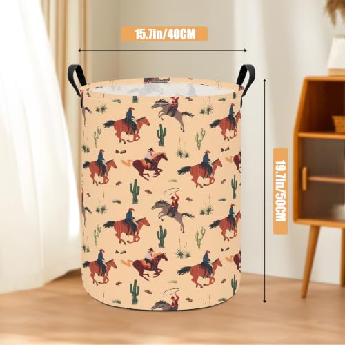 Round Laundry Basket Collapsible Storage Organizer Cactus Cowboy - color: Cactus Cowboy