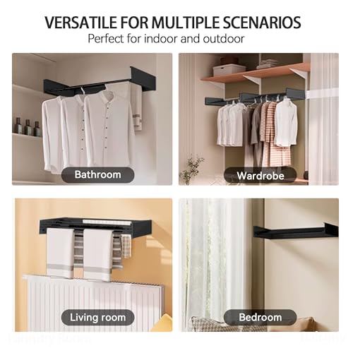 FOCHIER F Laundry Drying Rack Wall Mounted Clothes Drying Rack Black,23.6" - color: Black, size: 23.6"