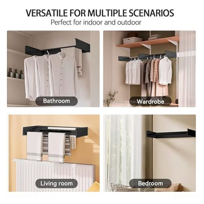 FOCHIER F Laundry Drying Rack Wall Mounted Clothes Drying Rack Black,23.6" - color: Black, size: 23.6"