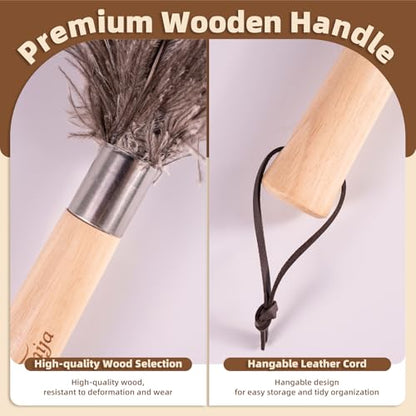 2 Pack Ostrich Feather Dusters for Cleaning with Wooden Handle, 13.5 inch - color: 13.5in-brown