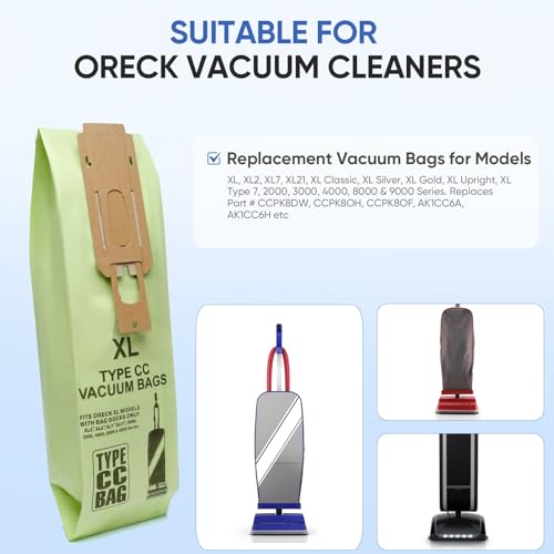 10 Pack Replacement Type CC Vacuum Bags for Oreck XL XL2 XL7 XL21 U2000 Commercial XL Upright Vacuum Cleaner,Part # CCPK8, CCPK8OH, CCPK8DW, AK1CC6A