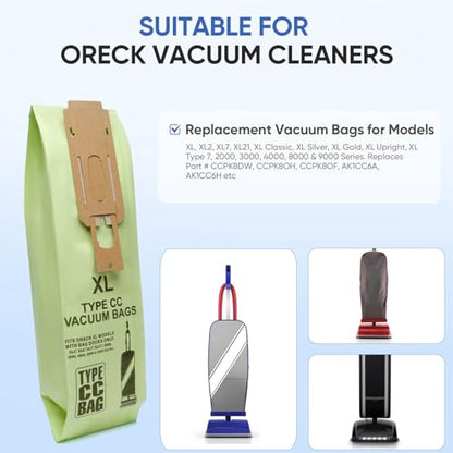 10 Pack Replacement Type CC Vacuum Bags for Oreck XL XL2 XL7 XL21 U2000 Commercial XL Upright Vacuum Cleaner,Part # CCPK8, CCPK8OH, CCPK8DW, AK1CC6A