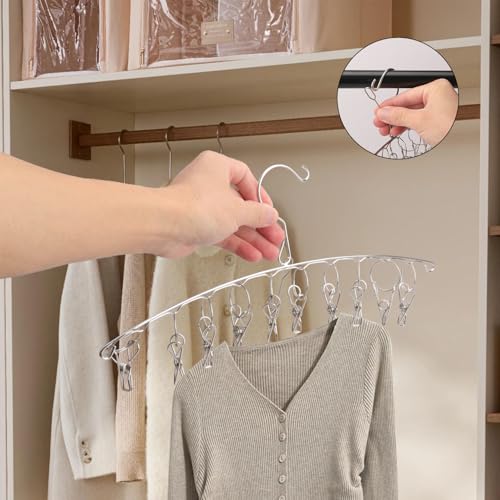 16 Pack 14 inch Stainless Steel Drying Rack with 10 Clips, Sock Drying Rack with Windproof Clips, Stainless Steel Clothes Hanger for Bras, Clothes, Sock & Underwear Towels - size: 16 Pack