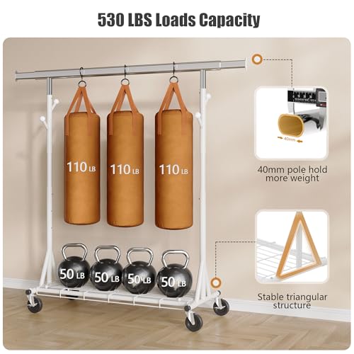 Gewudraw Clothes Rack Heavy Duty 530 LBS Capacity, Portable, Foldable,White - color: White, style: Single Rod