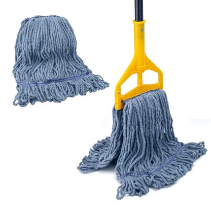 Commercial Mop for Floor Cleaning, 59'' Heavy Duty Industrial Mops with Long Handle, Cotton String Wet Mop for Garage, Office, Warehouse, Home, Workshop (2 Mops Head) - size: 59in