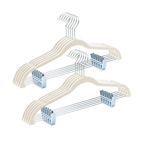 HOUSE DAY Velvet Skirt Hangers with Adjudtable Clips 10 Pack, Ivory - color: Ivory, size: 10 Pack