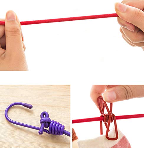 AKOAK 1 Pack Multi-Function Outdoor Home Clothesline Travel Portable Windproof Non-Slip Drying Rope 12 Clip (Purple) - color: Purple