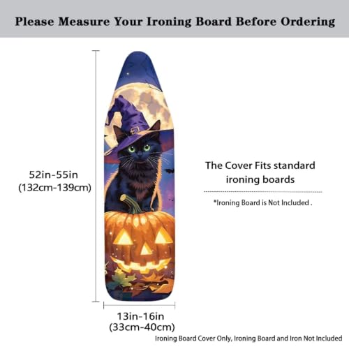 Black Cat Pumpkin Ironing Board Cover and Pad Cover with Padding Standard Size Heat-Resistant Ironing Board with Elastic Edges Iron Boards Covers - color: Black Cat Pumpkin 5