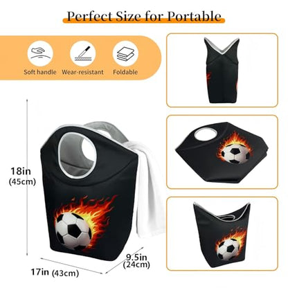 47L Collapsible Laundry Hamper with Soft Handles，Laundry Tote - color: Football-2, size: 17"L x 9.5"W x 18"H