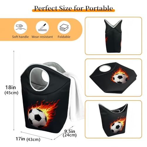 47L Collapsible Laundry Hamper with Soft Handles，Laundry Tote - color: Football-2, size: 17"L x 9.5"W x 18"H