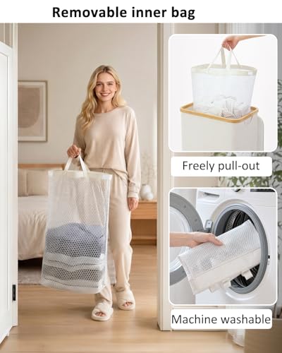 IEGrow Laundry Hamper with Lid,110L Laundry Basket with Mesh Bags,Beige - color: Beige, size: 110L
