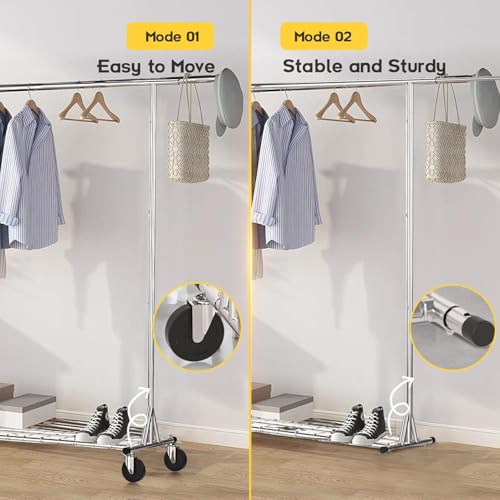 Heavy Duty Rolling Garment Rack with Wheels, 550LBS Clothing Rack (Silver) - color: Silver