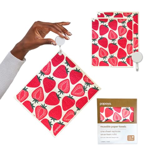 Papaya Swedish Dishcloths for Kitchen, 2 Reusable Paper Towels, 1 Hook - color: Strawberry Blonde