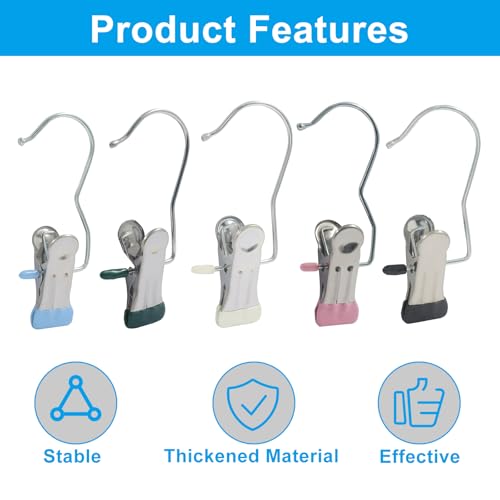 30 Pack Heavy Duty Laundry Hooks, Black, Yellow, Pink, Green, Blue - color: Black,yellow,pink,green,blue