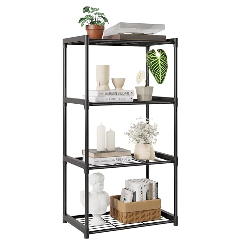 4-Tier Small Lightweight Storage Shelves with Plastic Connectors – Metal Shelf Organizer for Pantry, Closet & Bathroom, Space-Saving Sturdy Shelving Unit Rack, Black, 17.3" x 12.8" x 42.9" - color: Black, size: 17.3" x 12.8" x 42.9"(4T)