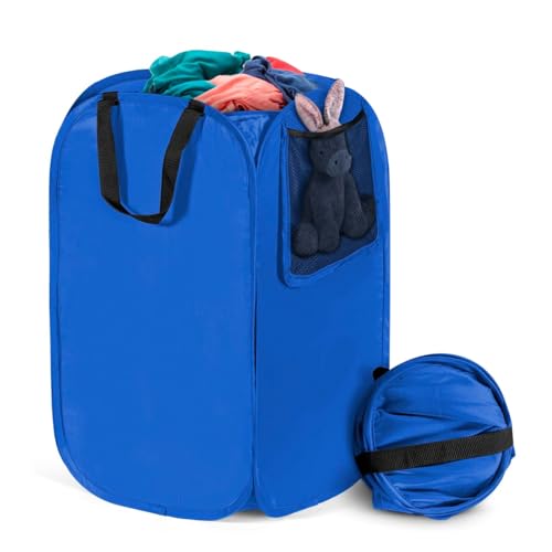 HOUSE AGAIN Upgraded Polyester Pop Up Laundry Hamper, Collapsible Laundry Baskets with Durable Handles Solid Bottom High Steel Frame and Side Pocket, Easy Open & Save space,Perfect for Storage(Blue) - color: Deep Blue, size: 1-Pack