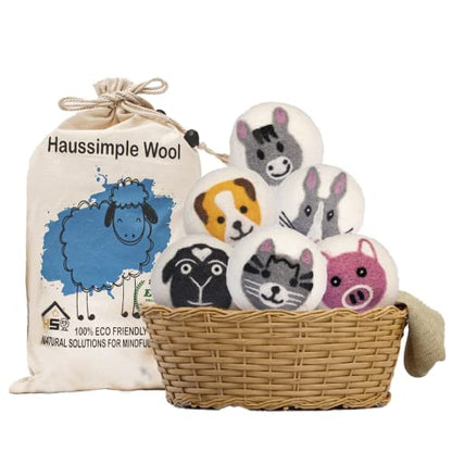 Wool Dryer Balls 6-Pack 100% Natural New Zealand Wool, Handmade in Nepal Reusable Laundry Balls, Faster Drying, Softer Clothes, Anti-Static, Dryer Sheets Alternative (Farm) - color: Farm