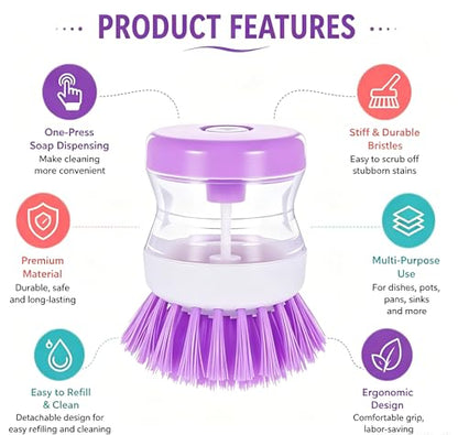 3Pcs Dish Brush with Soap Dispenser Soap Dispensing Brush Washing Utensils Kitchen Scrub for Cleaning Dishes Pot Pan Sink