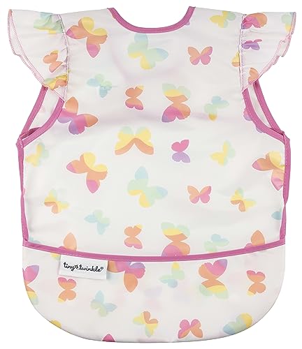Tiny Twinkle Mess Proof Baby Bib for Girls | Waterproof Toddler Bib for Eating | Baby Apron for Feeding | Machine Washable | Perfect Shower Gift (Butterflies, 6–24M) - color: Butterflies, size: Small 6-24 Months