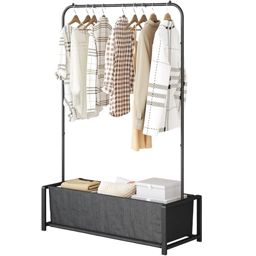 SUOERNUO Garment Rack for Hanging Clothes Rack Heavy Duty Portable with Bottom Metal Shelf Drying Coats Shirt,Black (Black Bag)