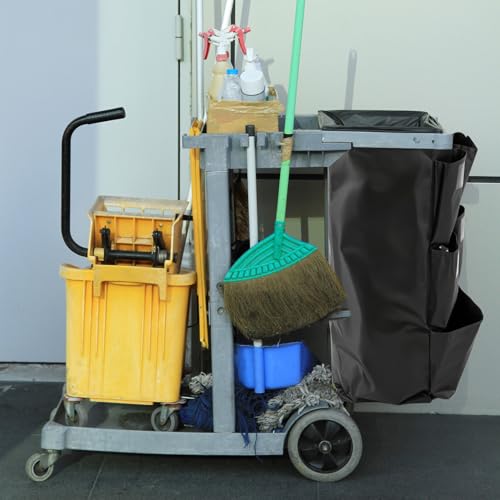 QWORK Cart Bag with 5 Pockets, Replacement Janitorial Cart Bag 25 Gallon Capacity, Organizer Bag for Housekeeping Cleaning Carts