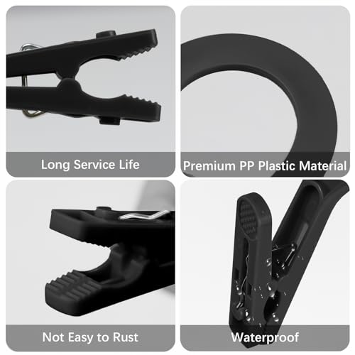 Andiker 4pcs Laundry Hooks with Clips, 5.2" Super Strong Clamping Plastic Single Clip Hangers Portable Travel Hangers with Clips to Hang Socks Towels Boots and Dry Wet Clothes (Black) - color: Black