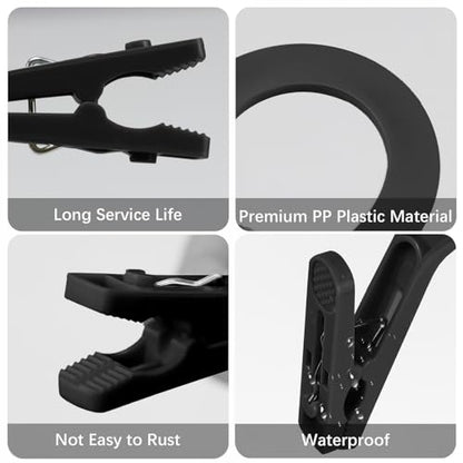 Andiker 4pcs Laundry Hooks with Clips, 5.2" Super Strong Clamping Plastic Single Clip Hangers Portable Travel Hangers with Clips to Hang Socks Towels Boots and Dry Wet Clothes (Black) - color: Black
