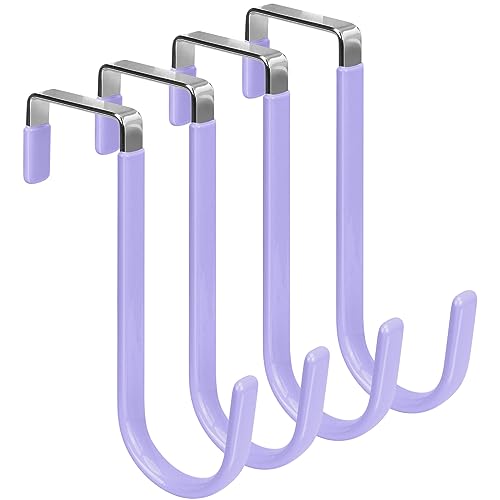 FYY Over the Door Hooks, Single-Hanger 4 Pack, Fits Doors 1 3/8" Lavender - color: A Lavender, size: Short, style: 4 Pack