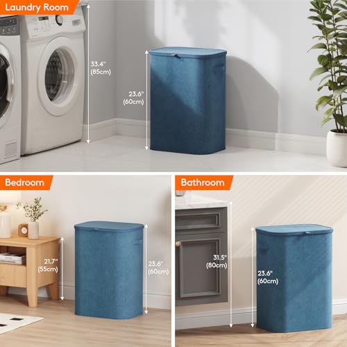 Lifewit 85L Large Laundry Hamper with Lid, Removable Inner Bag, Dark Blue - color: Dark Blue, size: 85L