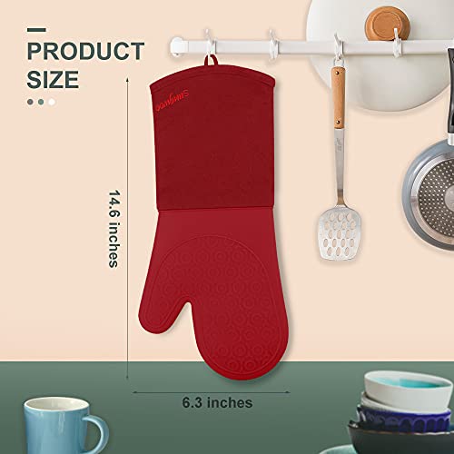 Silicone Oven Mitts - 14.6" Heat Resistant Oven Gloves for Baking, Cooking - color: Empire Red, size: 14.6in Oven Mitts