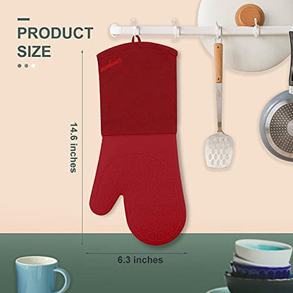 Silicone Oven Mitts - 14.6" Heat Resistant Oven Gloves for Baking, Cooking - color: Empire Red, size: 14.6in Oven Mitts