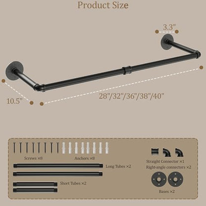 Wall Mounted Clothes Rack 32 Inch, Industrial Pipe Clothing Hanger Black, Heavy Duty Wall Mount Closet Rod for Bedroom, Entryway, Laundry Drying Rack, Retail Display Clothes Rod (Set of 2) - color: Black, size: 32 Inch (2 Pack)