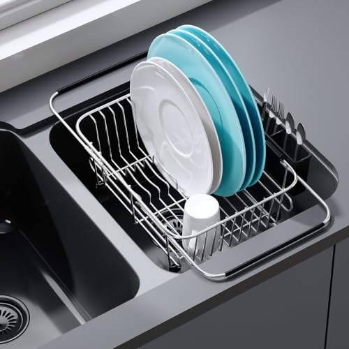 JASIWAY Sink Small Dish Drying Rack with Utensil Holder, for RV, Apartment - color: Silver, size: For 10"-12"w Sink