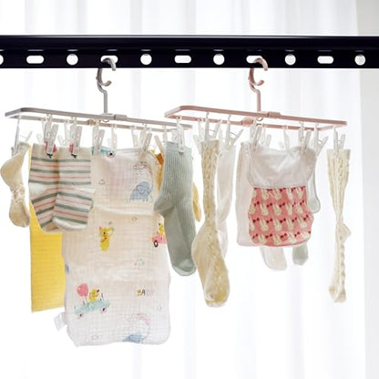 Clothes Drying Racks 2Pack Small Folding Portable Hangers with 12 Clips - color: Gray,pink-2 Pack