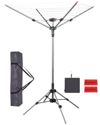 STORAGE MANIAC Portable Umbrella Clothes Drying Rack 8 Lines with 82 Feet Drying Space, Steel Frame & Adjustable Height, 4-arm Umbrella Clothesline for Laundry, Collapsible Indoor & Outdoor Drying - style: 8 Lines with 82ft