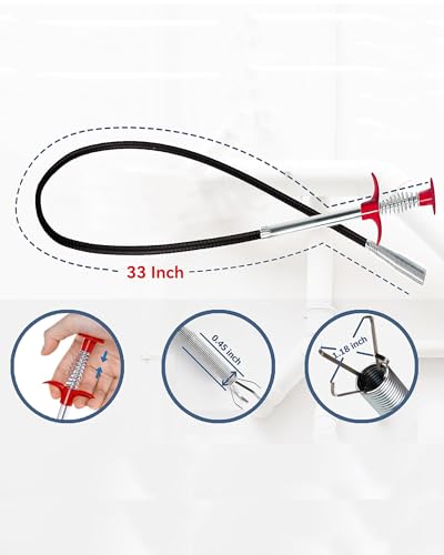 33-Inch Drain Snake, Flexible 4-Claw Sink Hair Removal Tool