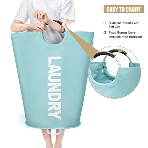Maxsilan 90L Large Laundry Basket Bag, Collapsible Tall Hamper, Light Blue - color: Light Blue, size: 90L
