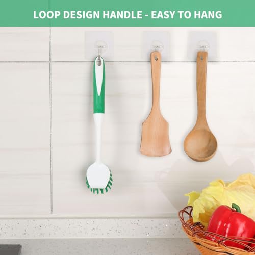 Dish Brush with Handle, 2 Pack Scrub Brushes, Green - color: Green