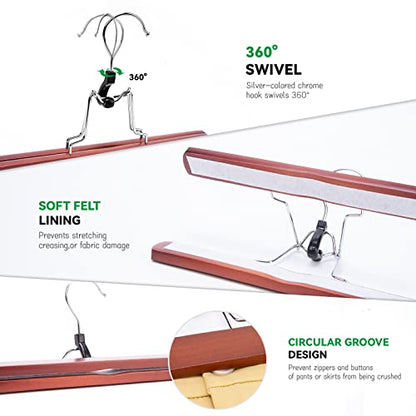 Nature Smile Wooden Pants Skirt Hangers, Smooth Finish Solid Wood Non Slip Jeans Slack Clamp Hangers Hair Extension Hangers (10 Pack Cherry)… - color: Cherry