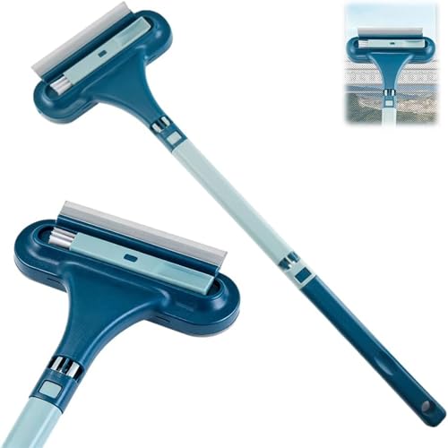 Window Screen Cleaner, 2 in 1 Detachable Window Cleaning Brush with Squeegee, Mesh Screen Cleaner, Wet Dry Dual-Use Multi-Functional Glass Net Cleaner Tool for Patio, Door, Porch Screens (Blue)