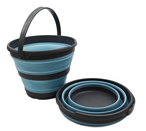 SAMMART 10L (2.6 Gallon) Collapsible Plastic Bucket - Foldable Round Tub - Portable Fishing Water Pail - Space Saving Outdoor Waterpot, Size 33cm Dia (Grey/Sea Angel (Set of 2)) - color: Grey/Sea Angel (Set of 2)