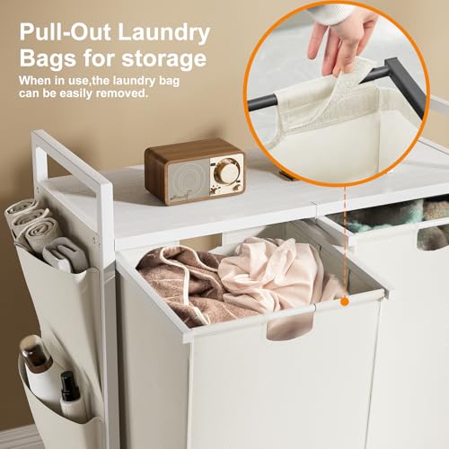 WOWLIVE Double Laundry Hamper with Wheels, Rolling Laundry Basket Organizer - color: White, size: 110l (30.0 x 13 x 32 Inches)