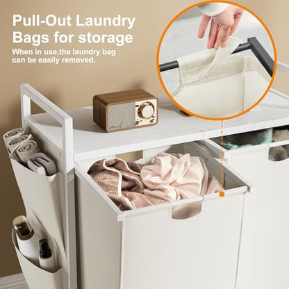 WOWLIVE Double Laundry Hamper with Wheels, Rolling Laundry Basket Organizer - color: White, size: 110l (30.0 x 13 x 32 Inches)