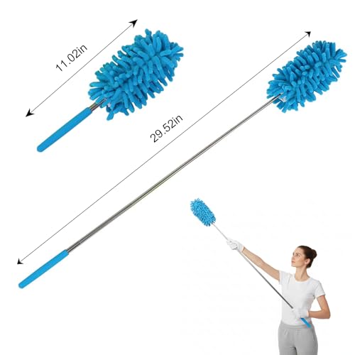 Extendable Feather Duster Telescopic Dust Remover for Home Office Car Furniture High Ceiling Cleaning Multi Purpose Tool(Blue,Long Head) - color: Blue, size: 11.0 in