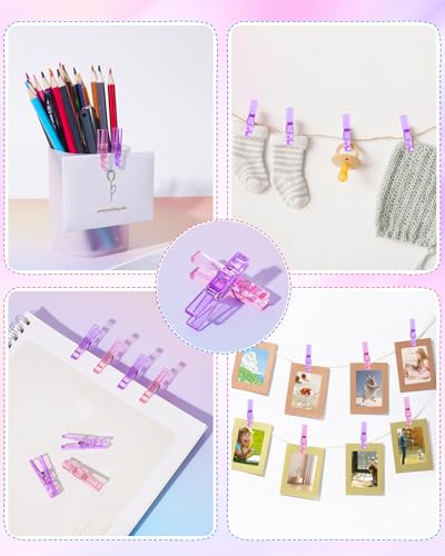 60Pcs Mini Clothespins for Baby Shower Games, Pink Clothes Pins 1.4 Inch - color: Pink Transparent