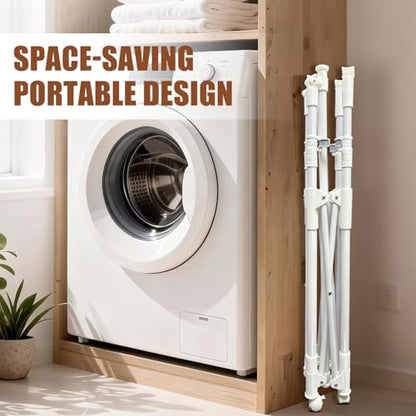 Clothes Rack, Rolling Clothes Drying Rack for Hanging Clothes Portable Foldable Laundry Rack for Air Drying Clothing Double Rods, Metal Garment Racks 21.7"*56.7"*60.6", White