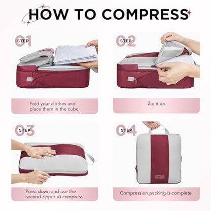 OlarHike 10 Set Compression Packing Cubes for Travel Essentials,Compressible Expandable Space Saver Bags for Organizing Clothes,Luggage Suitcase Garment Bags with Over 1000 pcs Mesh Holes(Wine Red) - color: Wine Red
